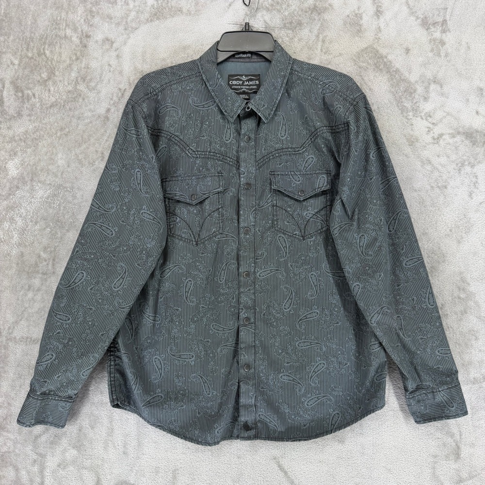 Cody James Shirt Mens Large CMH16W9 Regular Fit Grey Paisley Western EUC - Picture 1 of 11